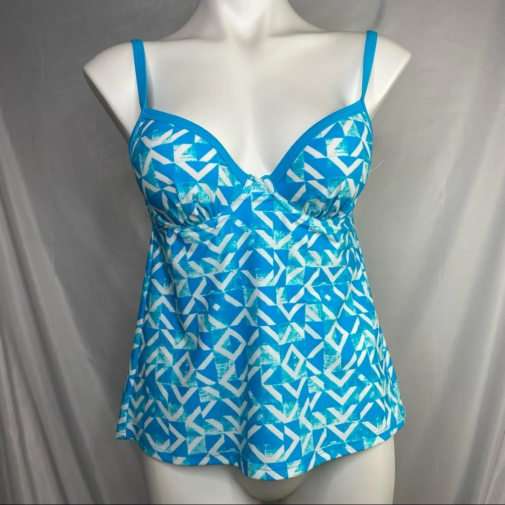 Maidenform Swim By the Sea Tankini Push Up Bra Fit Blue & White Print XSmall